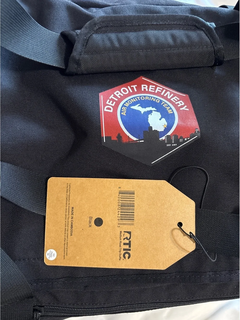 RTIC Road Trip Duffle Bag 45L Black Detroit Refinery Air Monitoring Team NWT